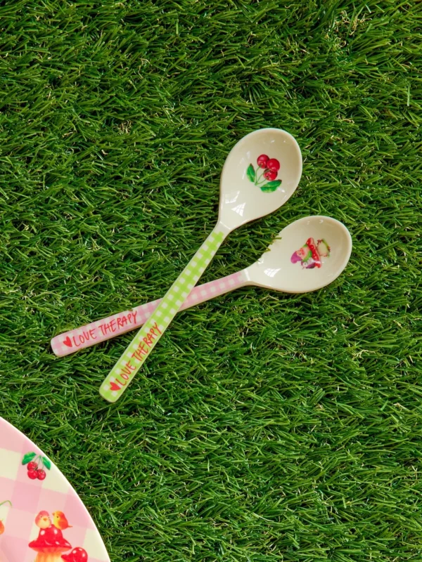 Rice Melamin Teelöffel - Grün - "Love Therapy" Cherry Druck – Bild 5