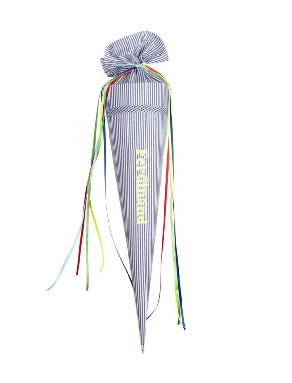 Paula & Ferdinand Schultüte Vichy Stripes dunkelblau - bunte Bänder