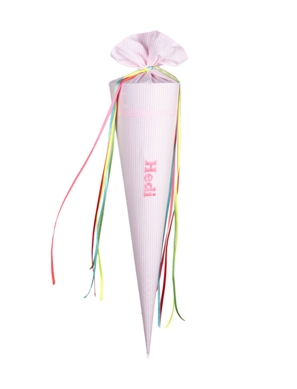 Paula & Ferdinand Schultüte Vichy Stripes Rose - bunte Bänder