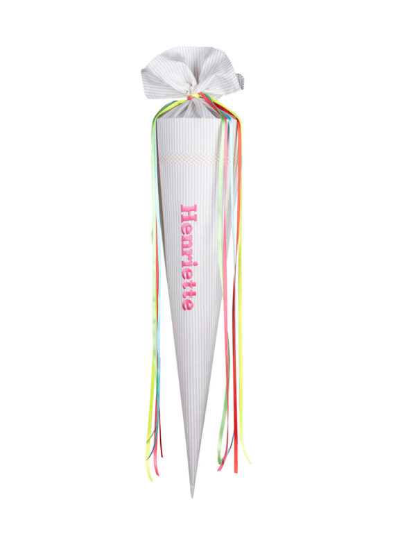 Paula & Ferdinand Schultüte Vichy Stripes beige - bunte Bänder