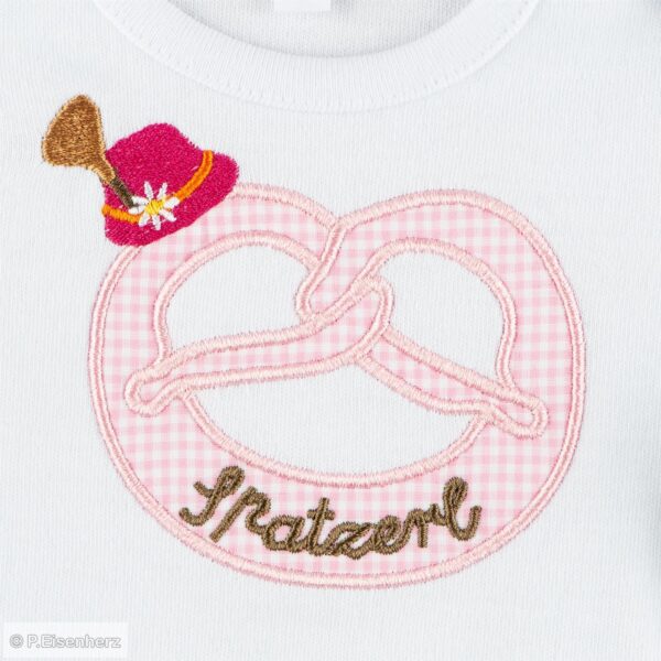 Eisenherz - Langarm Body Motiv "Brezel" mit Stickerei Tirolerhut und Spatzerl – Bild 2