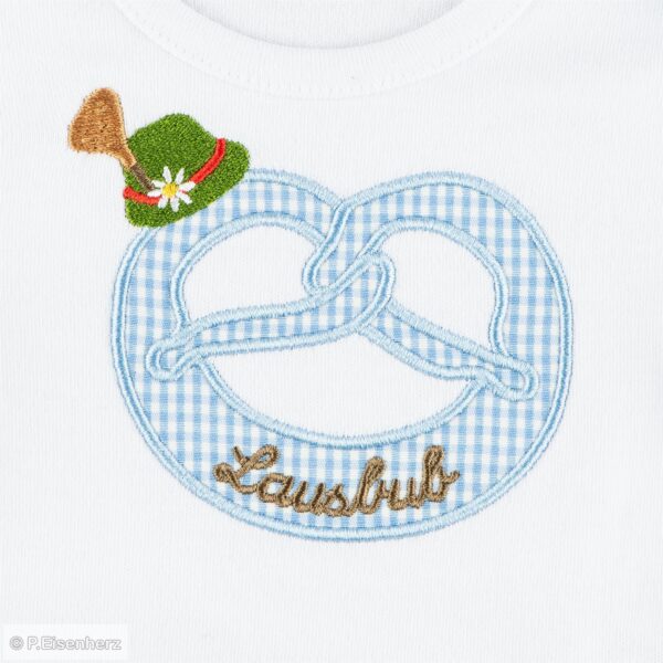 Eisenherz - Langarm Body Motiv "Brezel" mit Stickerei Tirolerhut und Spatzerl – Bild 2