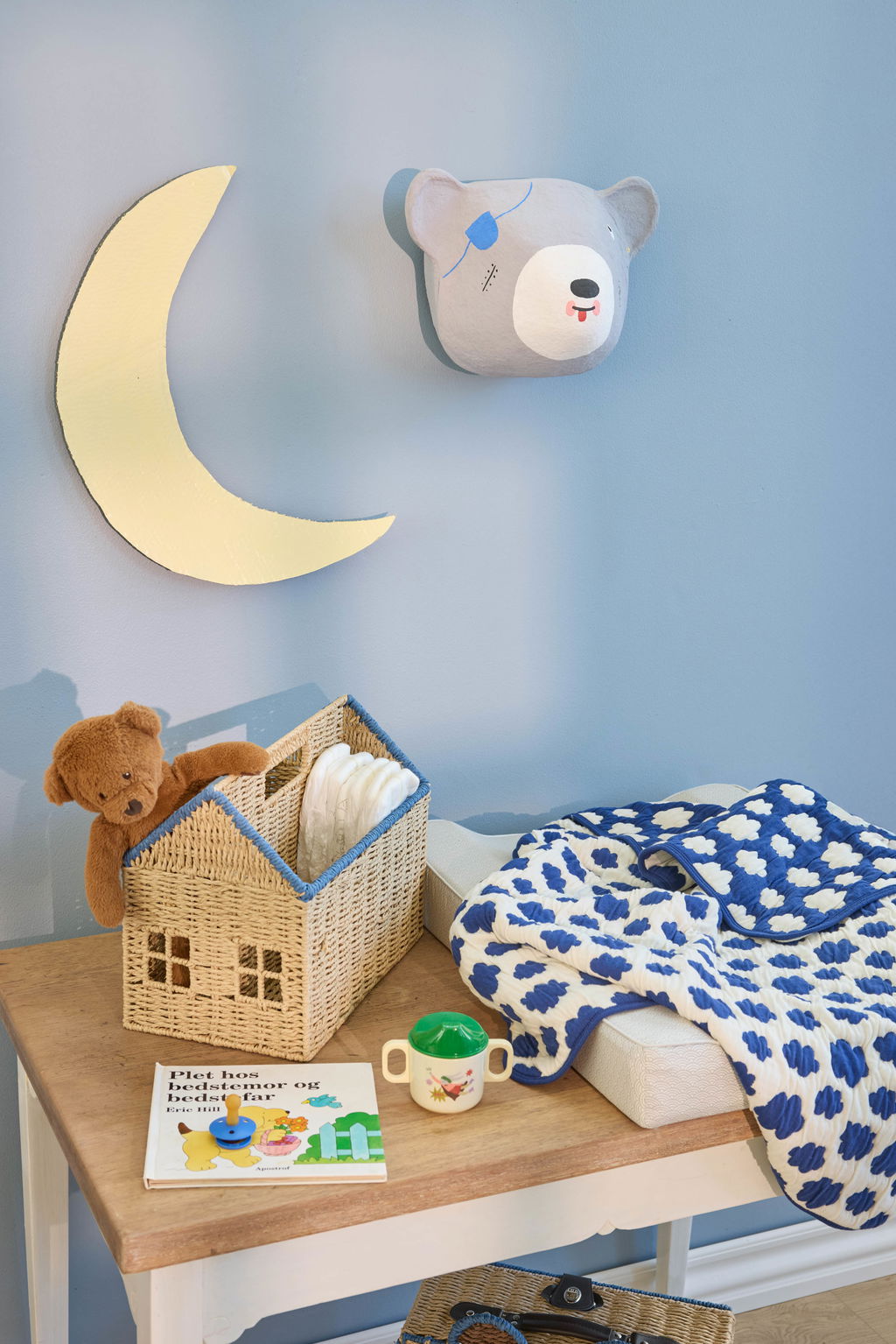 Rice Kids Quilted Cotton Plaid in Heart Cream and Blue – Bild 2