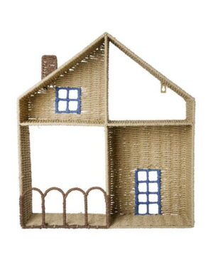 Rice Paper Rope Shelf in Hause Shape with Blue Details