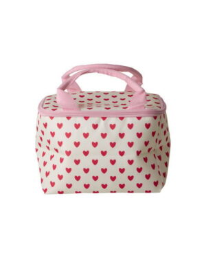 Rice-Kleine Stoff Kühltasche - Crème - Red Hearts Print